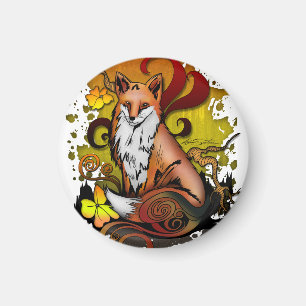 Fox Woodland Circle Magnet in Cosy Autumn