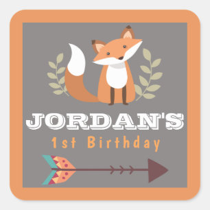 Fox Woodland Critters Forest Boho Bohemian BOYS Square Sticker