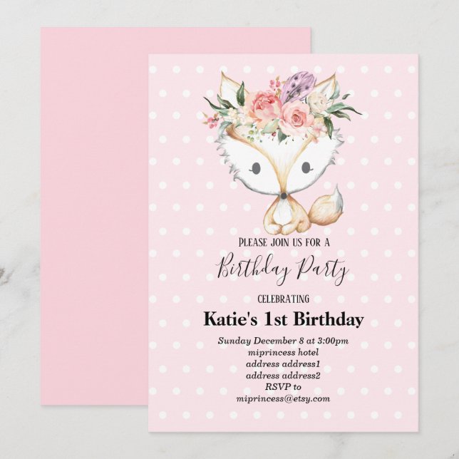fox woodland, cute invitation (Front/Back)