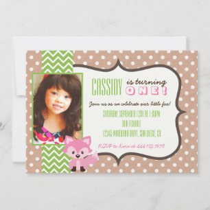 Fox Woodland First Birthday Party Girl Invitation
