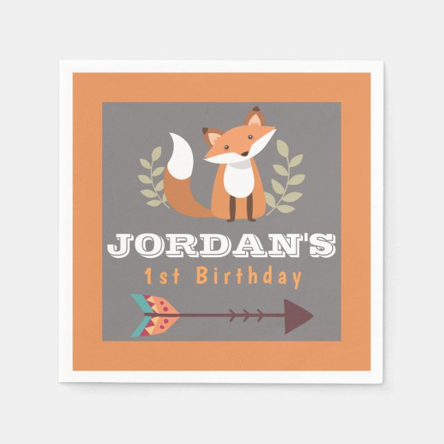 Fox Woodland Forest Critters Boho Kids Birthday Napkin (Front)