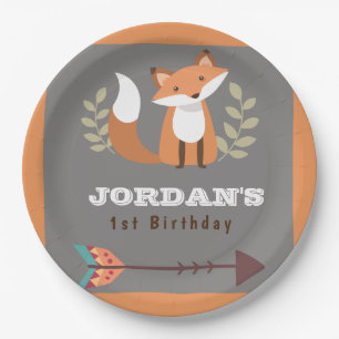 Fox Woodland Forest Critters Boho Kids Birthday Paper Plate