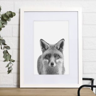 Fox Woodland Modern Portrait black white   Poster