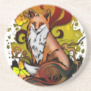 Fox Woodland Sandstone Coaster in Autumn Home