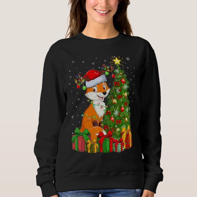 Fox   Xmas Holiday Santa Fox Christmas Tree Sweatshirt (Front)