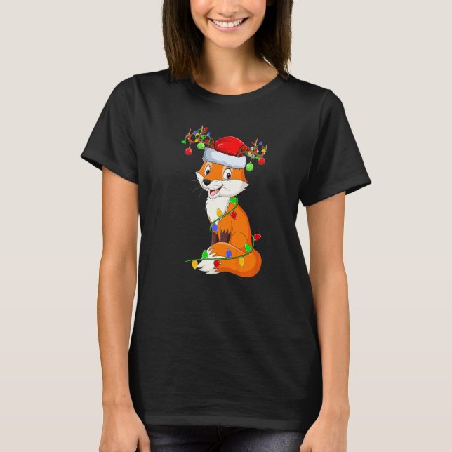 Fox Xmas Lights Santa Hat Fox Christmas   T-Shirt (Front)