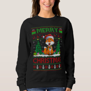 Fox   Xmas Tree Lights Ugly Santa Fox Christmas Sweatshirt