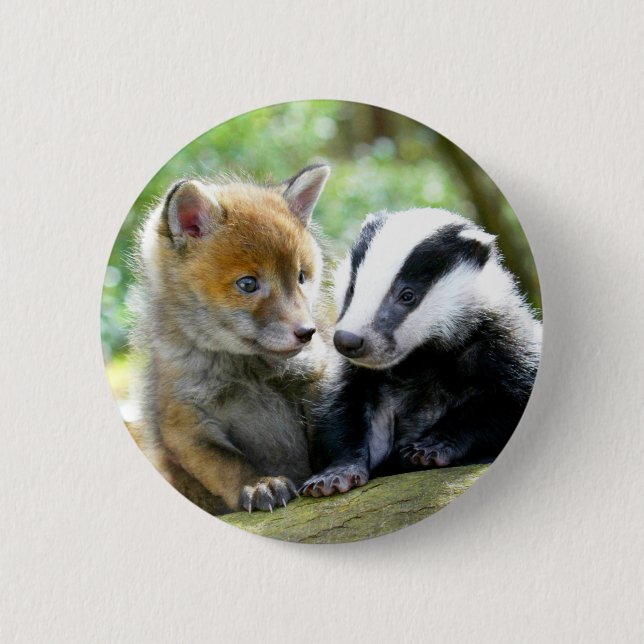 Foxcub & Badger Cute! 6 Cm Round Badge (Front)