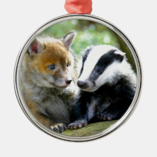 Foxcub & Badger Cute! Metal Tree Decoration