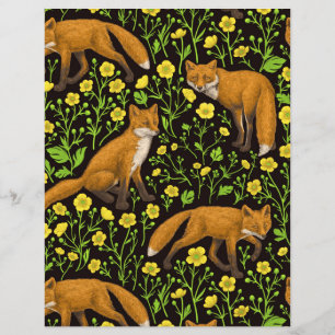 Foxes and buttercups on black