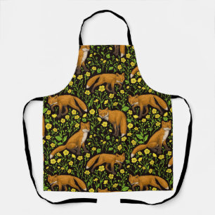Foxes and buttercups on black apron