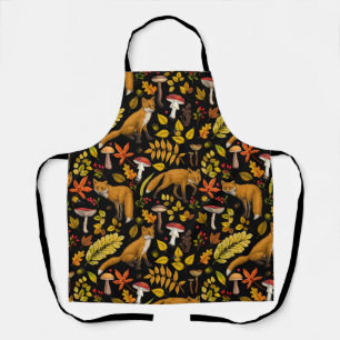 Foxes and buttercups on black apron