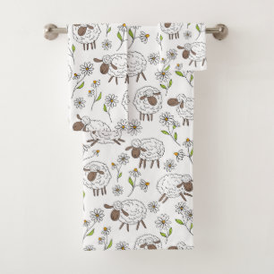 Foxes and buttercups on black bath towel set