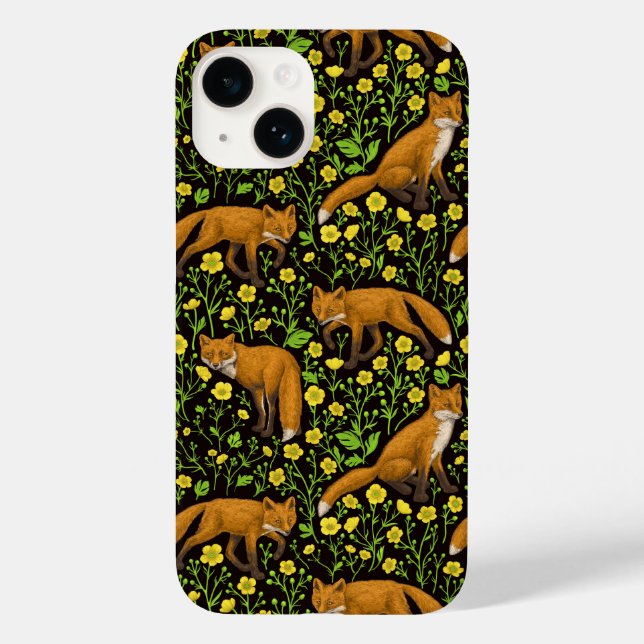Foxes and buttercups on black Case-Mate iPhone case (Back)