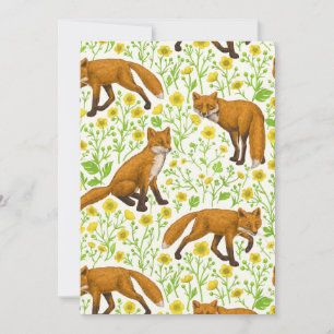 Foxes and buttercups on natural white