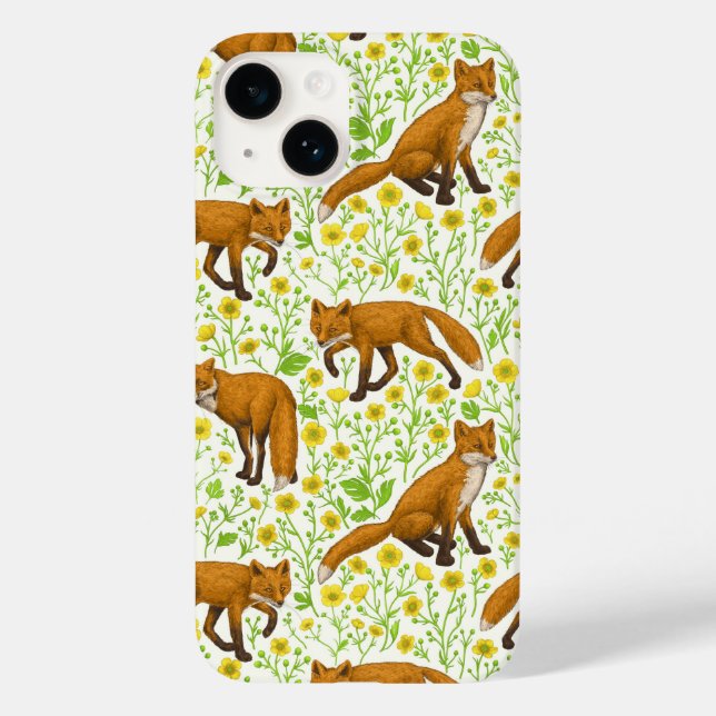 Foxes and buttercups on natural white Case-Mate iPhone case (Back)