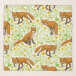 Foxes and buttercups on natural white scarf<br><div class="desc">Hand-painted pattern with foxes and buttercups</div>