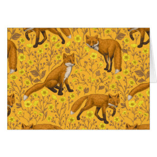 Foxes and buttercups on orange