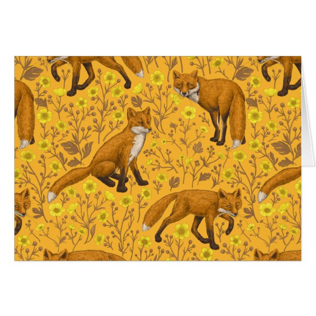 Foxes and buttercups on orange (Front Horizontal)