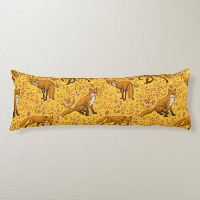 Foxes and buttercups on orange body cushion (Front)
