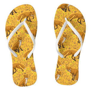 Foxes and buttercups on orange thongs