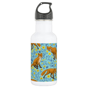 Foxes and buttercups on pool blue 532 ml water bottle
