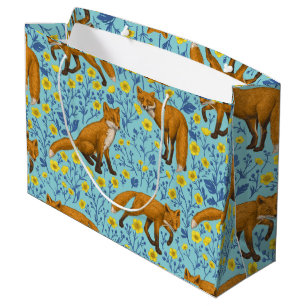 Foxes and buttercups on pool blue large gift bag