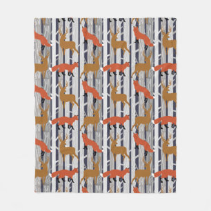Foxes and Deer Woodland Custom Fleece Blanket