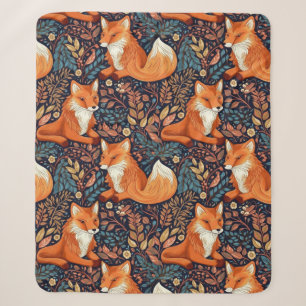 Foxes and Leafs Pattern Sherpa Blanket