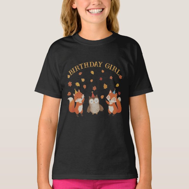 Foxes and Owl Woodland Fall Birthday Party T-Shirt (Front)