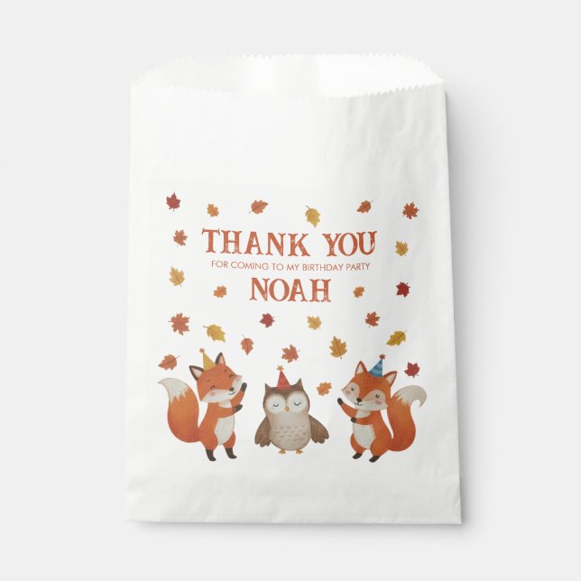 Foxes and Owl Woodland Fall Kids Birthday Party Favour Bag (Front)