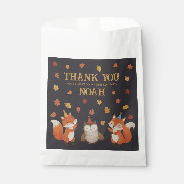 Foxes and Owl Woodland Fall Kids Birthday Party Favour Bag (Front)