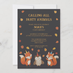 Foxes and Owl Woodland Fall Kids Birthday Party Invitation