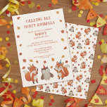 Foxes and Owl Woodland Fall Kids Birthday Party Invitation<br><div class="desc">Celebrate your child’s special day with this adorable woodland birthday invitation! Featuring two playful foxes and a cute owl in party hats surrounded by softly falling autumn leaves, this charming watercolor fall birthday invite is perfect for a kids woodland or forest animal themed party. Personalize all text and colors, front...</div>