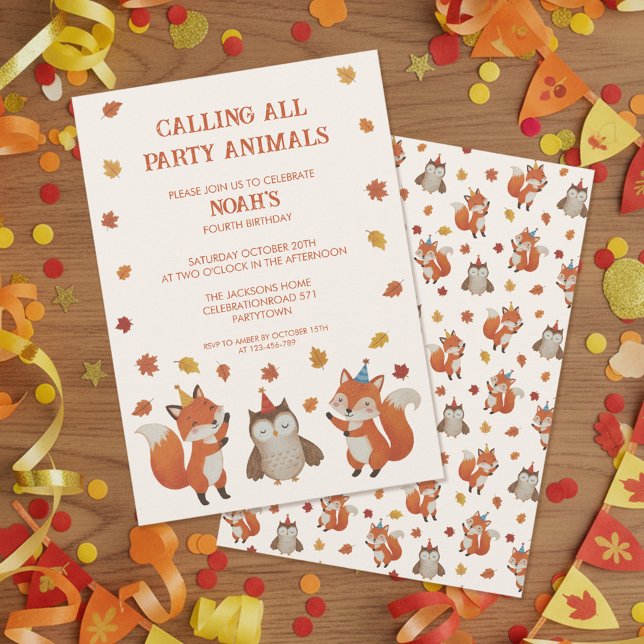 Foxes and Owl Woodland Fall Kids Birthday Party Invitation (Creator Uploaded)