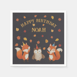 Foxes and Owl Woodland Fall Kids Birthday Party Napkin