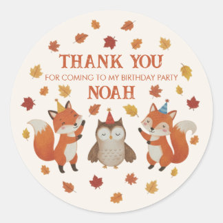 Foxes and Owl Woodland Fall Kids Birthday Sticker