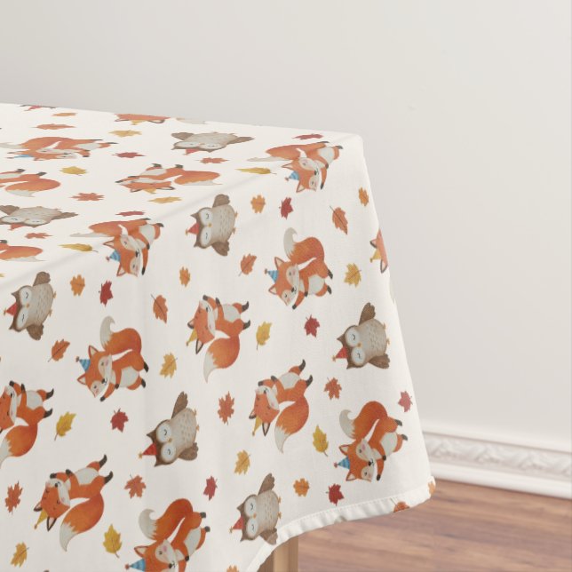 Foxes and Owl Woodland Fall Kids Birthday  Tablecloth (In Situ)