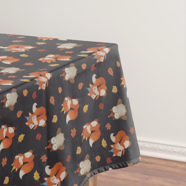 Foxes and Owl Woodland Fall Kids Birthday  Tablecloth (In Situ)