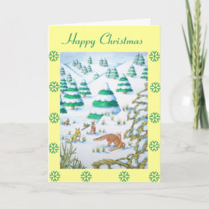 foxes and rabbits playing in the snow christmas holiday card