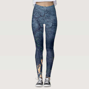 Foxes at Night Shrine Vintage Ukiyo-e Japanese Art Leggings