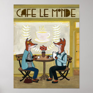 Foxes at the Cafe - Two Foxes at a Cafe Poster
