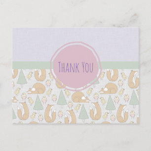 Foxes Birds and Trees Whimsical Pattern Thank You Postcard