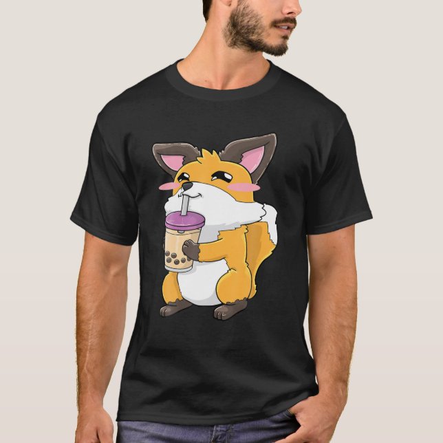Foxes Boba Bubble Tea Anime Kawaii Cute Gift T-Shirt (Front)