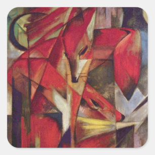 Foxes by Franz Marc, Vintage Abstract Cubism Art Square Sticker