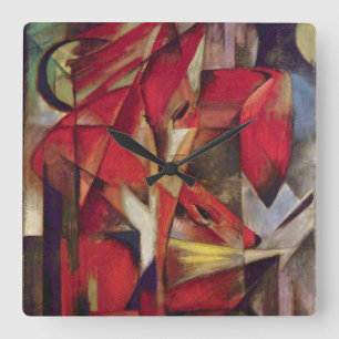 Foxes by Franz Marc, Vintage Abstract Cubism Art Square Wall Clock