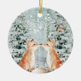 foxes christmas ornament winter snow decoration