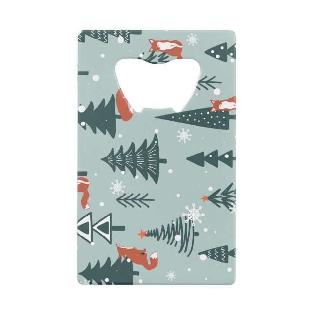 Foxes, fir-trees, winter, colourful pattern (Front)