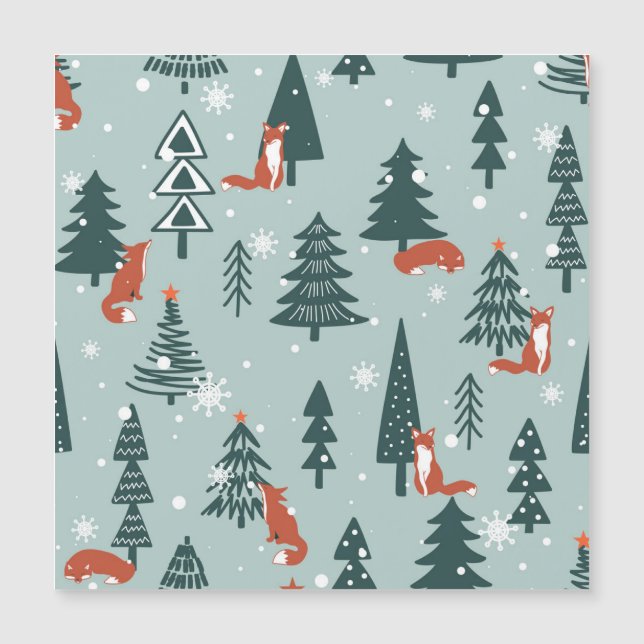 Foxes, fir-trees, winter, colourful pattern (Front)