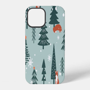 Foxes, fir-trees, winter, colourful pattern iPhone 12 case